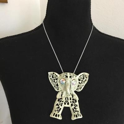 Vintage white ELEPHANT/ Articulated elephant necklace