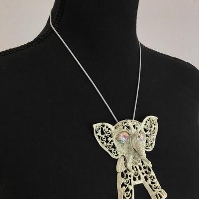 Vintage white ELEPHANT/ Articulated elephant necklace
