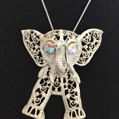Vintage white ELEPHANT/ Articulated elephant necklace
