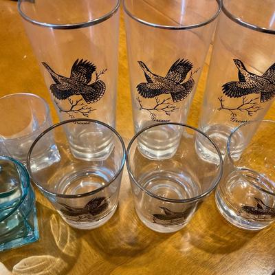 6 Grouse glasses and 3 made in Thailand glasses