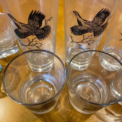 6 Grouse glasses and 3 made in Thailand glasses