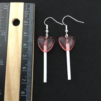 Lollipop, heart fashion, dangle earrings