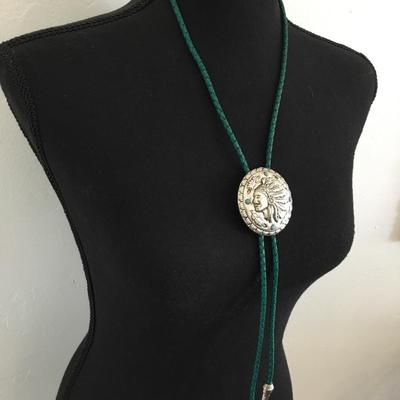 Leather Indian head bolo tie