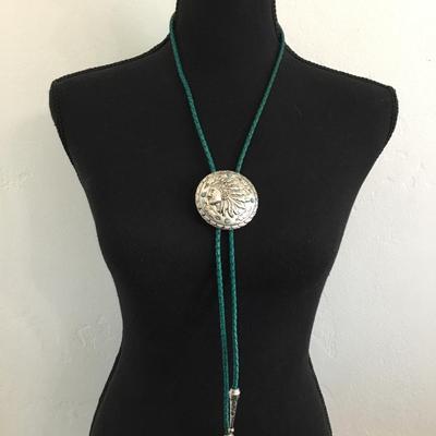 Leather Indian head bolo tie