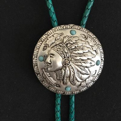 Leather Indian head bolo tie