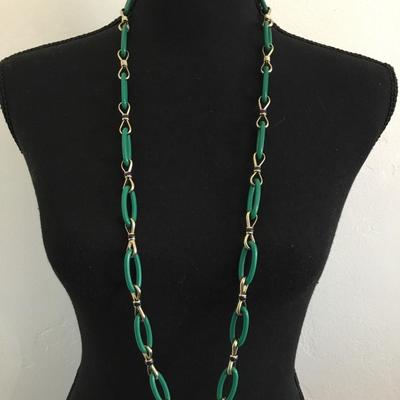 Talbots , green and gold tone chain link fashion necklace