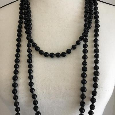 Vintage jet black glass beaded necklace