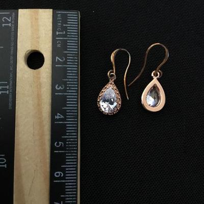 Rose gold toned, crystal tear drop dangle earrings