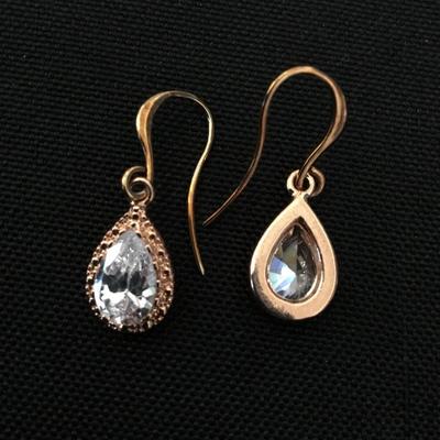 Rose gold toned, crystal tear drop dangle earrings