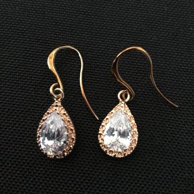 Rose gold toned, crystal tear drop dangle earrings