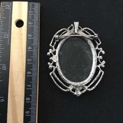 Vintage Silver toned frame, scorpion, cameo brooch