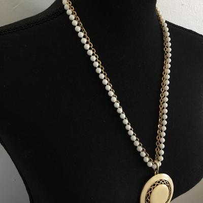 Vintage enameled pendant, and gold tone chain necklace