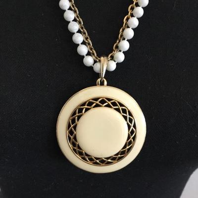 Vintage enameled pendant, and gold tone chain necklace