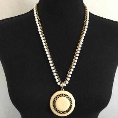 Vintage enameled pendant, and gold tone chain necklace