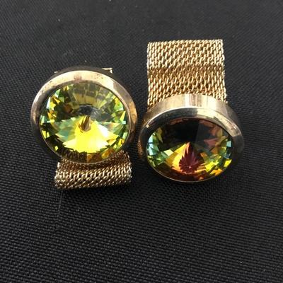 Vintage cufflinks Rivoli round watermelon, crystal rhinestone