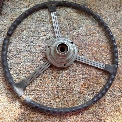 3 vintage car steering wheels