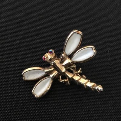 Vintage milk glass dragonfly pin
