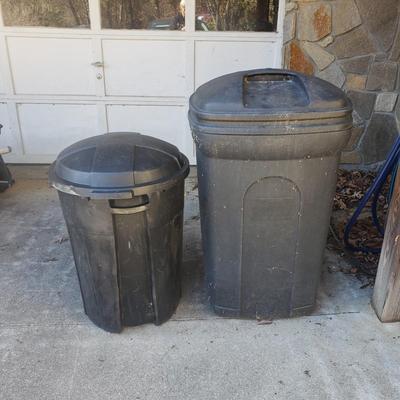 Two Black Garbage Cans-One with Wheels (LD-KD)