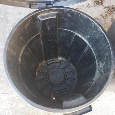 Two Black Garbage Cans-One with Wheels (LD-KD)