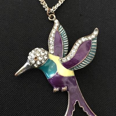 Vintage enamel hummingbird necklace
