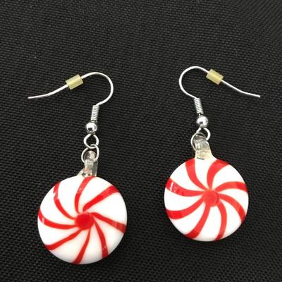 Glass peppermint Christmas candy earrings