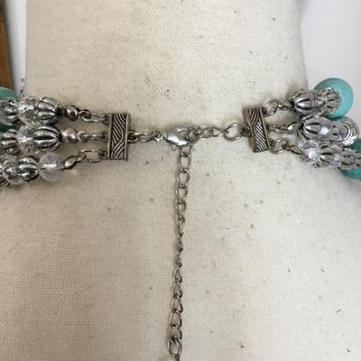 Crystal bead and Howlite bead Three strand beaded necklace