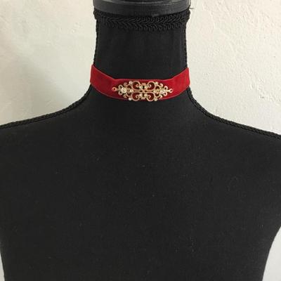 Vintage red velvet choker Victorian style