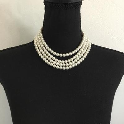 Vintage faux Multi layer, pearl necklace