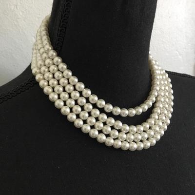 Vintage faux Multi layer, pearl necklace
