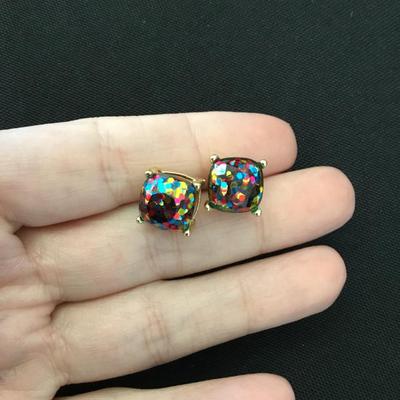 Large confetti, rhinestone studded earrings