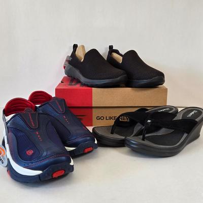 LOT 6A: Skechers Goga Max Size 7, Skechers Sport Size 7.5, & Skechers Heeled Sandals Size 7; All Never Worn