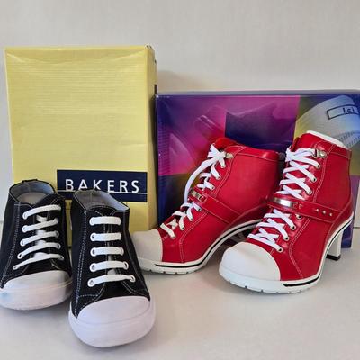 LOT 7A: New In Box l.e.i. Heeled Sneakers Size 7.5 & Slightly Worn Bakers Heeled Sneakers Size 7