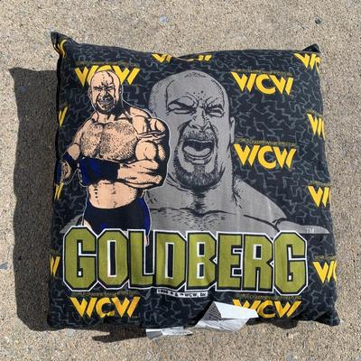 LOT 27 B: Northwest Co. WWF The Rock & Stone Cold Steve Austin Woven Throw Blankets w/ 1998 WCW Pillowcase & Goldberg Throw Pillow