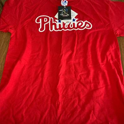 LOT 35 A: MLB Philadelphia Phillies Collection; Towels, Shirts, Stickers, & Magnet