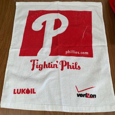 LOT 35 A: MLB Philadelphia Phillies Collection; Towels, Shirts, Stickers, & Magnet