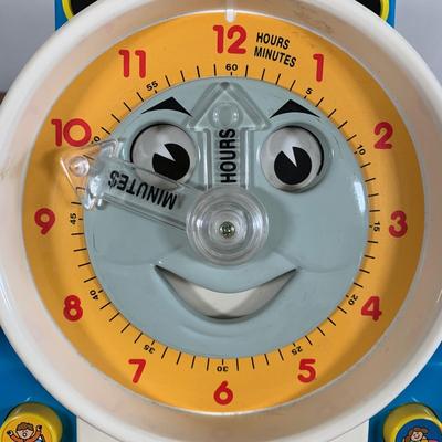 LOT 40 A: Thomas The Tank Engine Collection; Teaching Talking Clock, Happiness Express Portable Lamp, VHS's, DVD, Curtains, Flat...