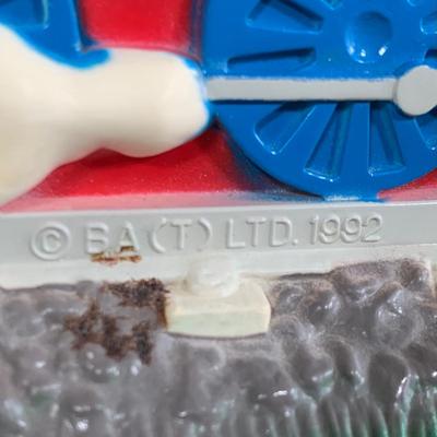 LOT 40 A: Thomas The Tank Engine Collection; Teaching Talking Clock, Happiness Express Portable Lamp, VHS's, DVD, Curtains, Flat...