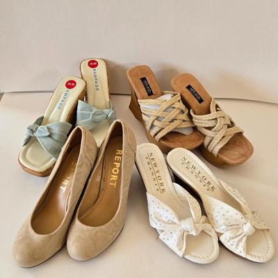 LOT 42B: New Rampage Wedges Size 7, Splash Wedges Size 7, Report Wedges Size 7, & New York Transit Wedges Size 7.5