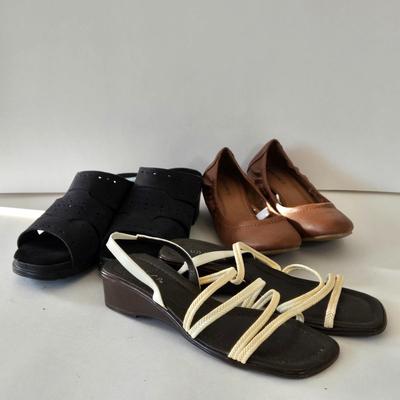 LOT 44B: New White Mt. Clogs Size 8, New Mossimo Supply Co. Flats Size 7.5, & Gently Worn Unisa Sandals Size 7