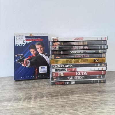 LOT 64B: NIP DVDs: 007 Die Another Day, Ocean's 11-13, Rudy, Wall Street, West Side Story, Philadelphia, Cannonball Run,...