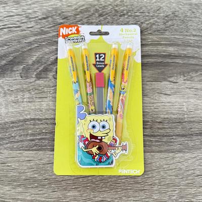 LOT 77B: Spongebob Squarepants Collection: DVDs, VHS Tapes, Zyrofoam NIP, Pencils, 35mm Disposable Camera