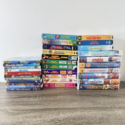 LOT 79A: Kids' DVDs & VHS Tapes: Shrek, Who Framed Roger Rabbit?, Osmosis Jones, Alvin and the Chipmunks, Land Before Time &...