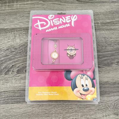 LOT 81A: Disney Mickey Mouse Comic Strip Print Bag & Disney Minnie Mouse Fun Character Watch and Clock Set