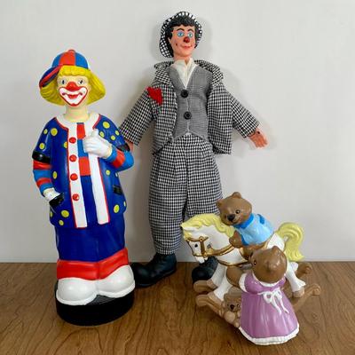 LOT 89 A: Vintage David Larible Ringling Bros. And Barnum & Bailey Clown Doll w/ Clown Coin Bank, & More