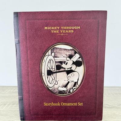 LOT 104B: Disney Holiday Mickey Through the Years Storybook Ornament Set NIB