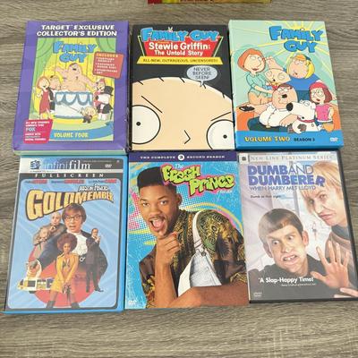 LOT 109B: Comedy DVDs: Fresh Prince of Bel Air, Family Guy, The Truman Show, Christmas Vacation, Ghostbusters, Clueless & More