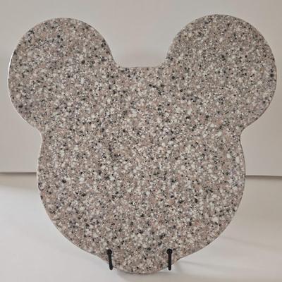 LOT 124B: Mickey Mouse Head Shaped Cutting Board, Metal Trivet, Bowls with Mickey's Feet, Minnie Mouse Cup and Saucer, and Minnie...