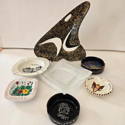 LOT 128L: Collection of Ashtrays & Small Square Frosted Plate