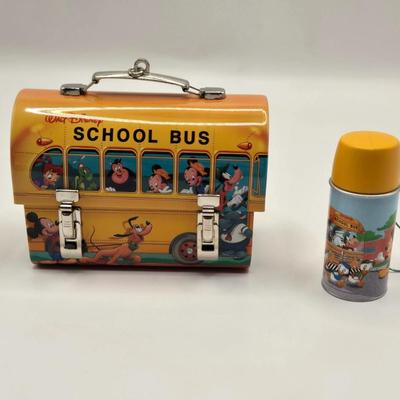 LOT 138A: Disney Hallmark Ornaments: School Bus w/ Matching Thermos & 2001 Mickey w/ Bells