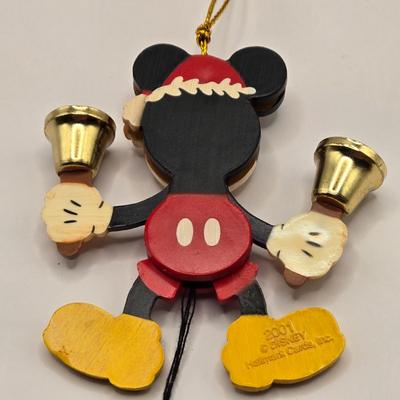 LOT 138A: Disney Hallmark Ornaments: School Bus w/ Matching Thermos & 2001 Mickey w/ Bells